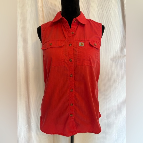 Carhartt red button down collar tank top size small (4-6) - Picture 1 of 7